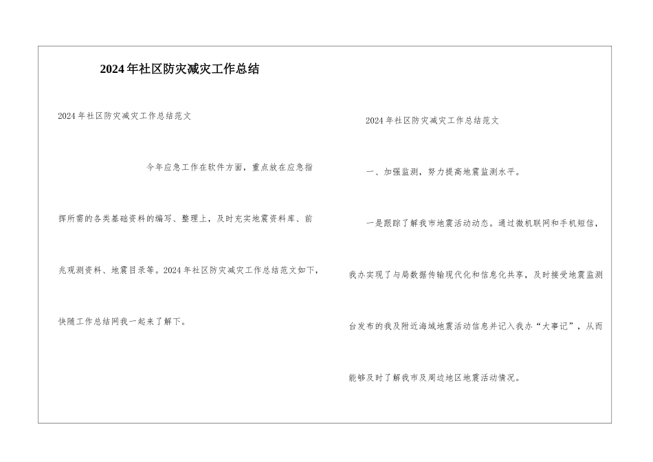2024年社区防灾减灾工作总结_第1页