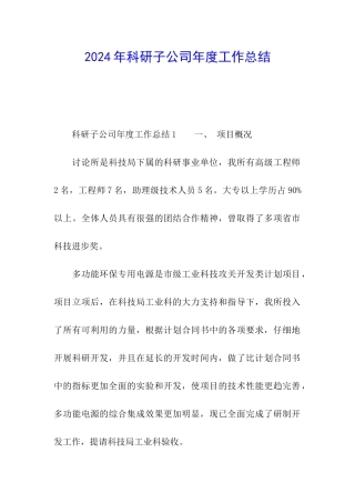 2024年科研子公司年度工作总结