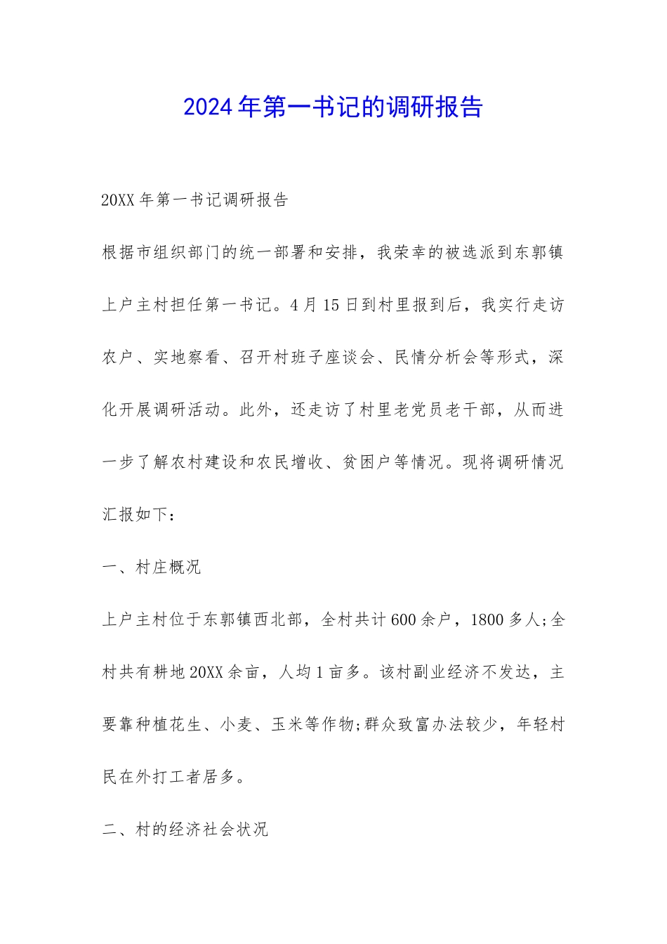 2024年第一书记的调研报告-_第1页
