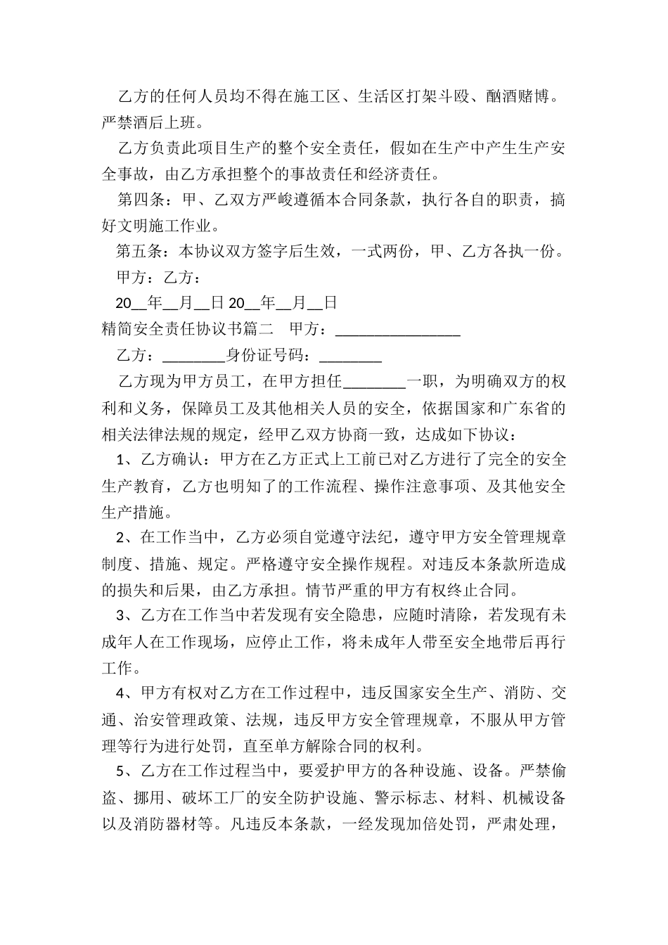 2024年精简安全责任协议书_第2页