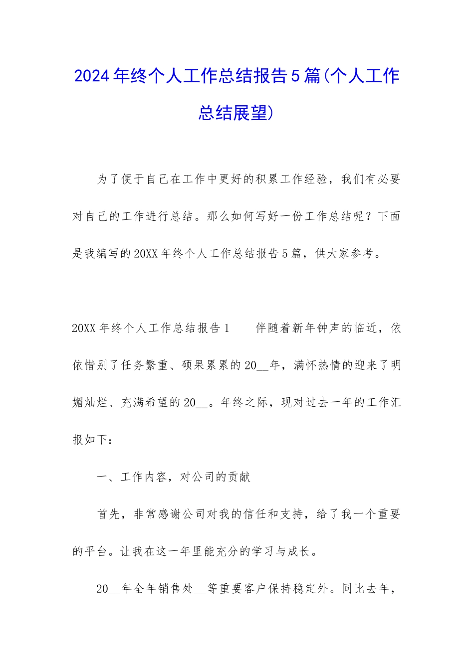 2024年终个人工作总结报告5篇_第1页