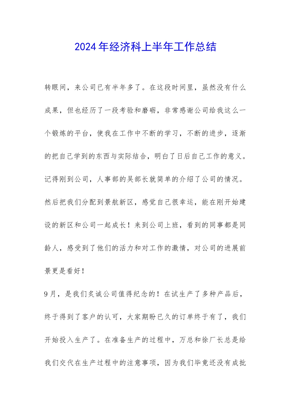 2024年经济科上半年工作总结-_第1页