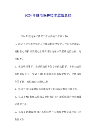 2024年继电保护技术监督总结
