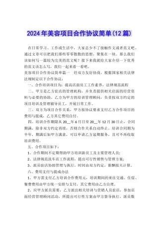 2024年美容项目合作协议简单