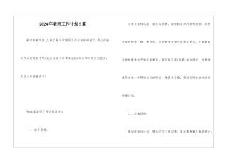 2024年老师工作计划5篇