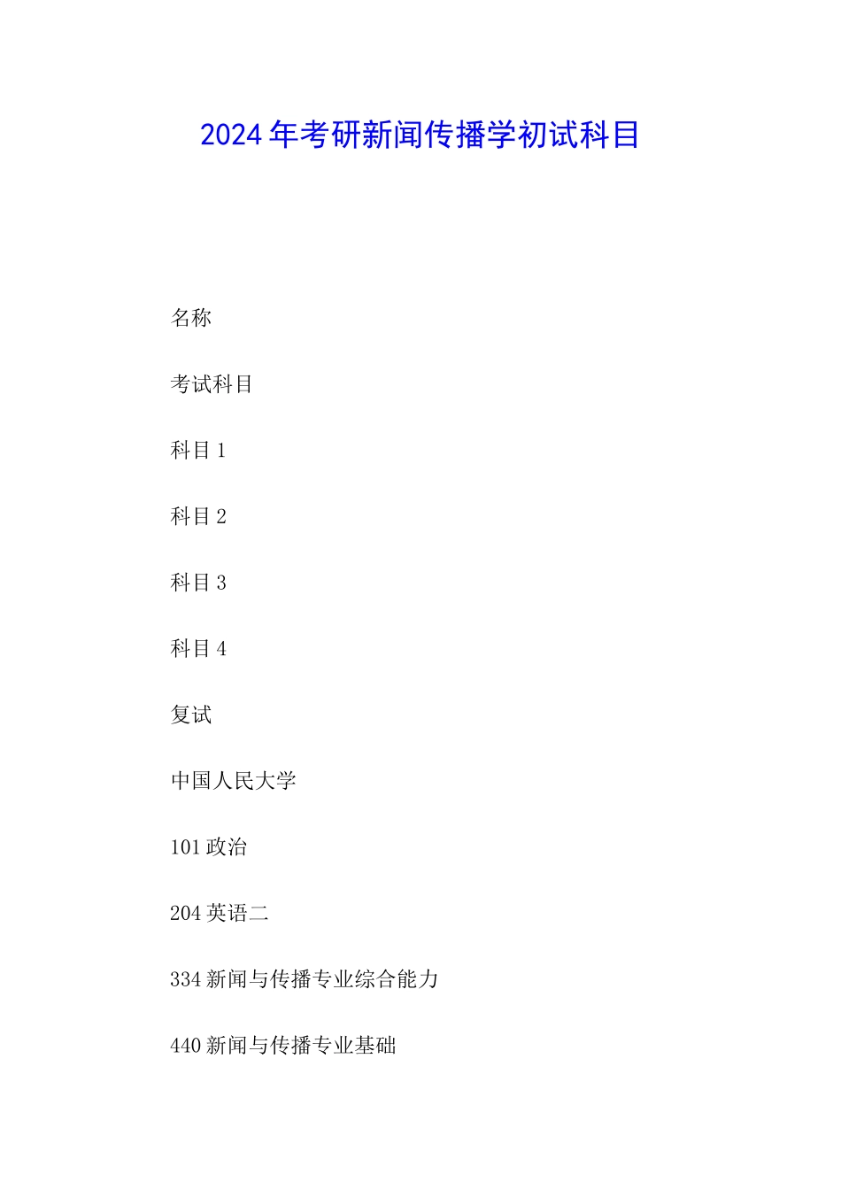 2024年考研新闻传播学初试科目_第1页