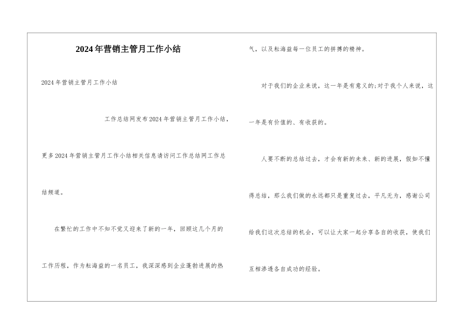 2024年营销主管月工作小结_第1页