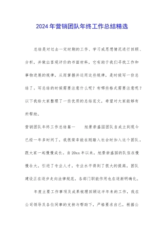 2024年营销团队年终工作总结精选