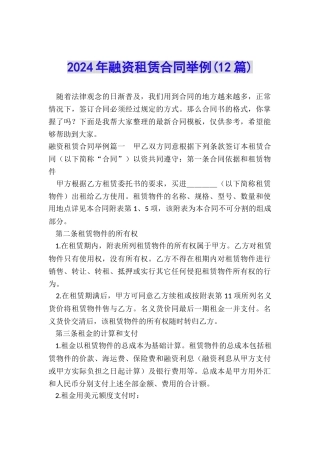 2024年融资租赁合同举例(12篇)