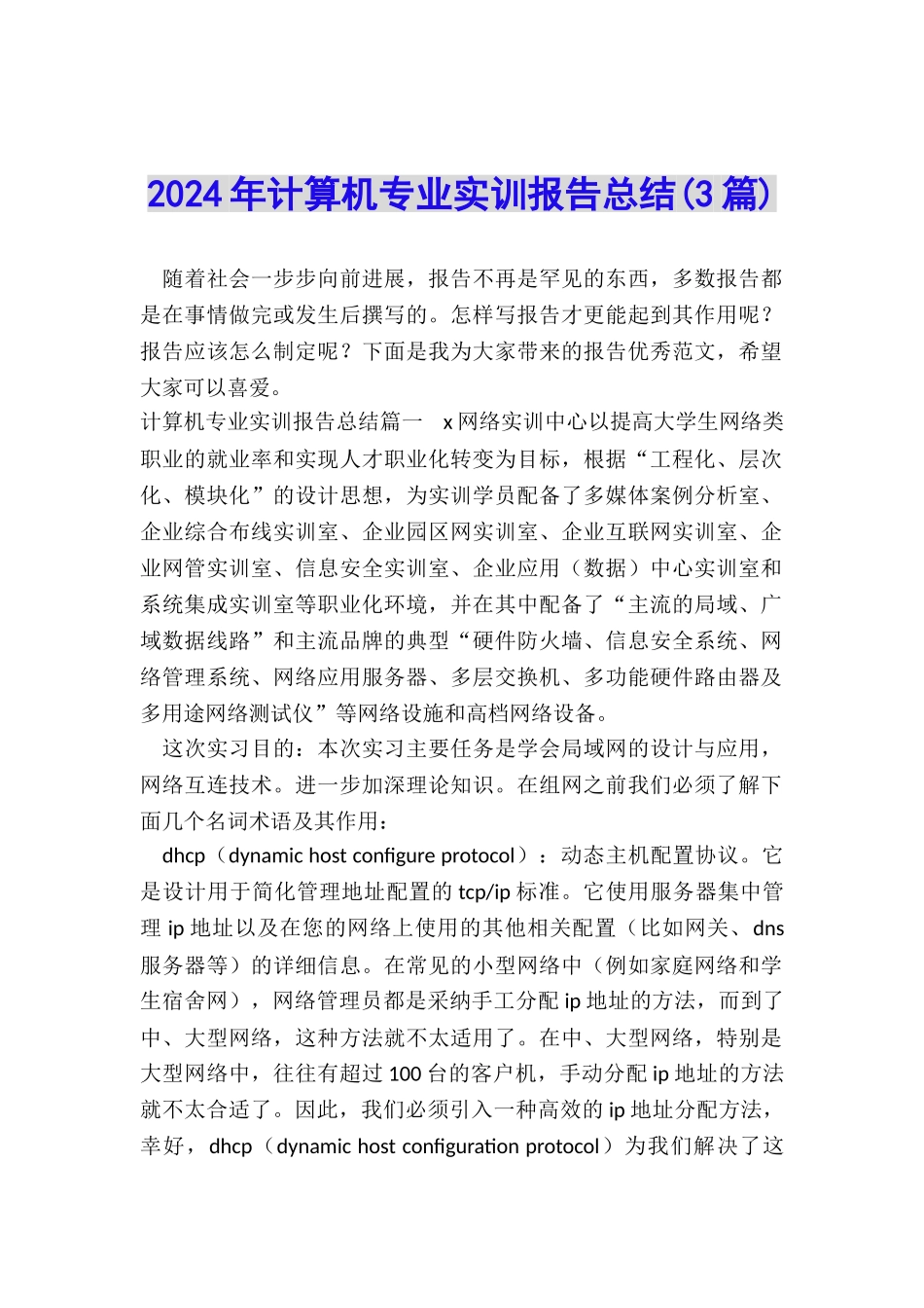 2024年计算机专业实训报告总结_第1页