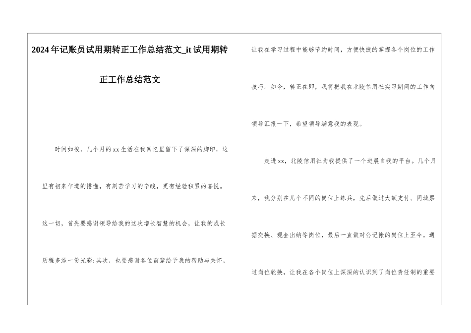 2024年记账员试用期转正工作总结范文it试用期转正工作总结范文_第1页