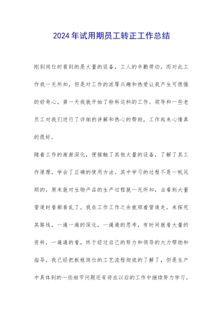 2024年试用期员工转正工作总结-