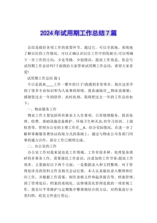 2024年试用期工作总结7篇
