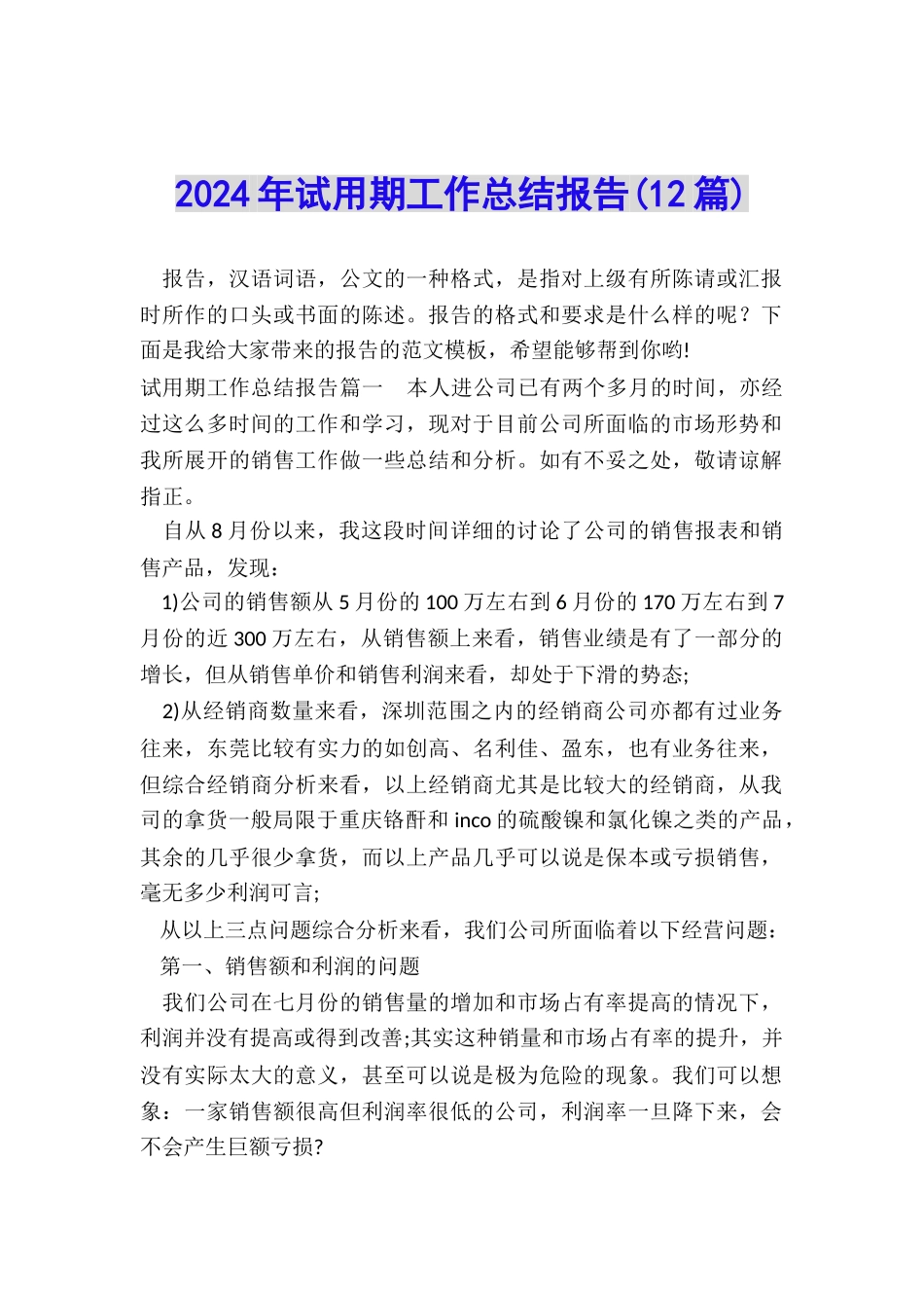 2024年试用期工作总结报告_第1页