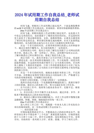 2024年试用期工作自我总结-教师试用期自我总结