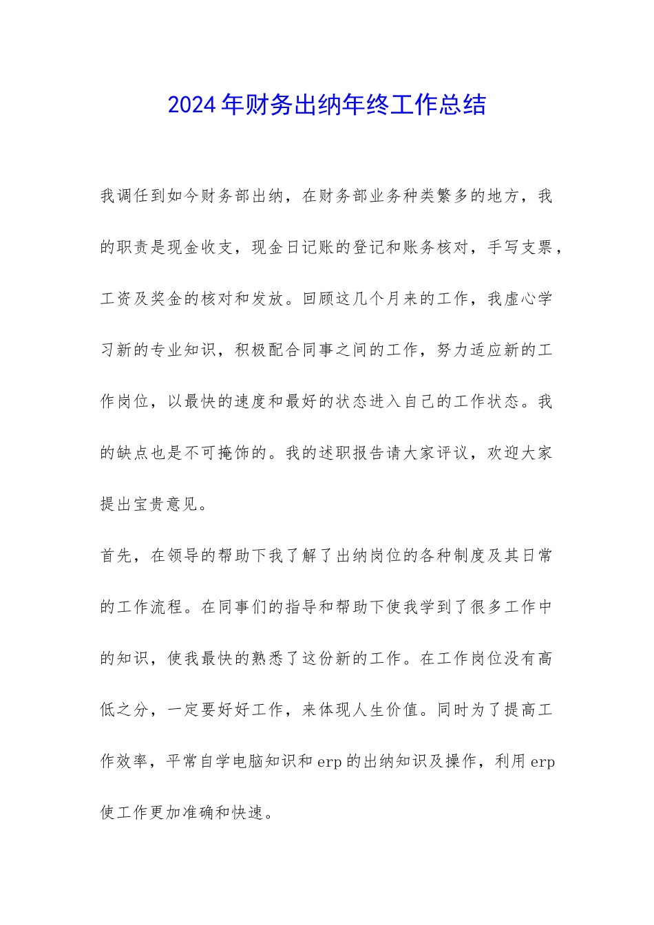 2024年财务出纳年终工作总结-_第1页