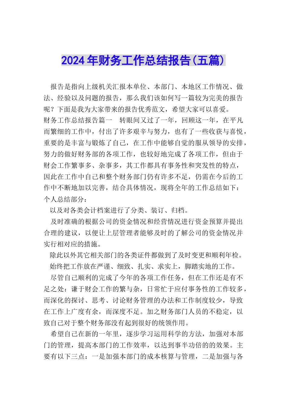 2024年财务工作总结报告_第1页