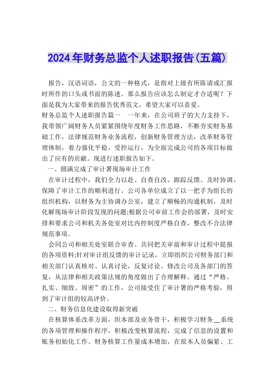 2024年财务总监个人述职报告_第1页