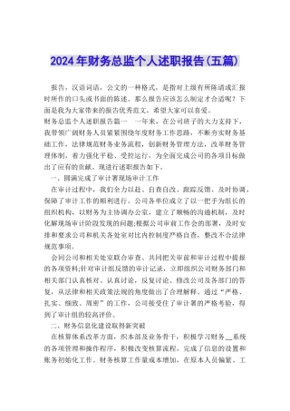 2024年财务总监个人述职报告