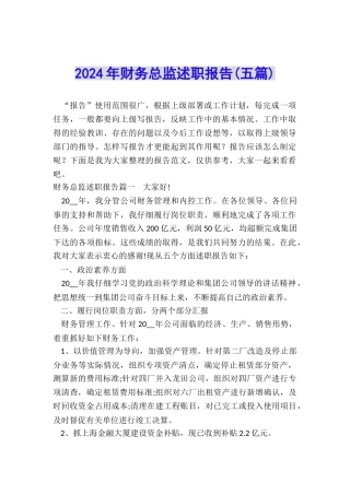 2024年财务总监述职报告