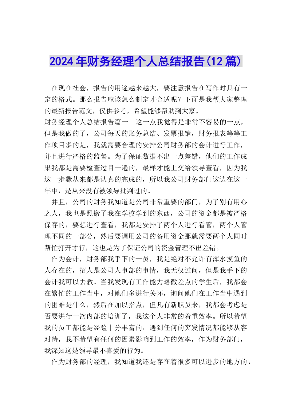 2024年财务经理个人总结报告_第1页