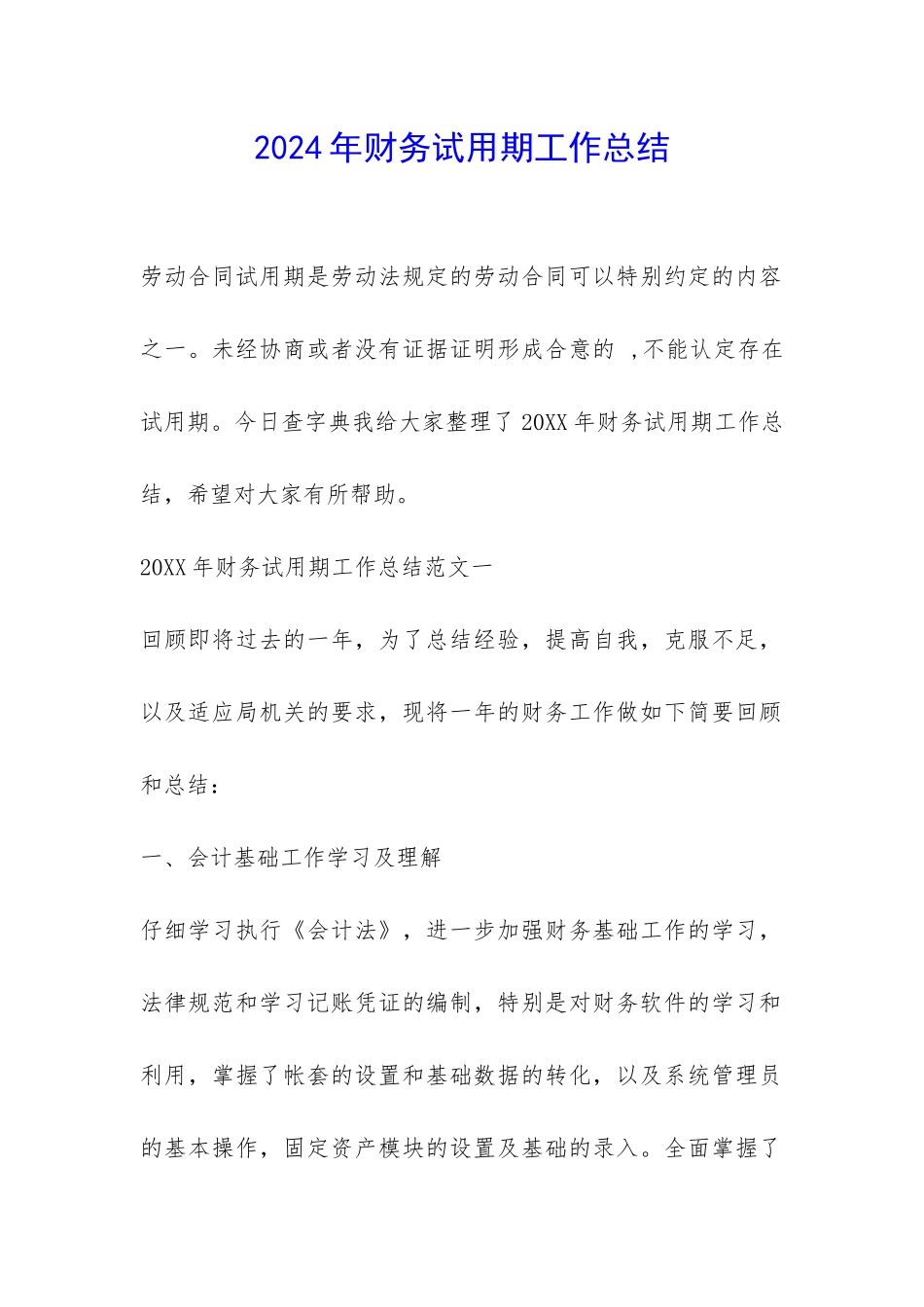 2024年财务试用期工作总结-_第1页
