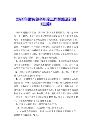 2024年财务部半年度工作总结及计划
