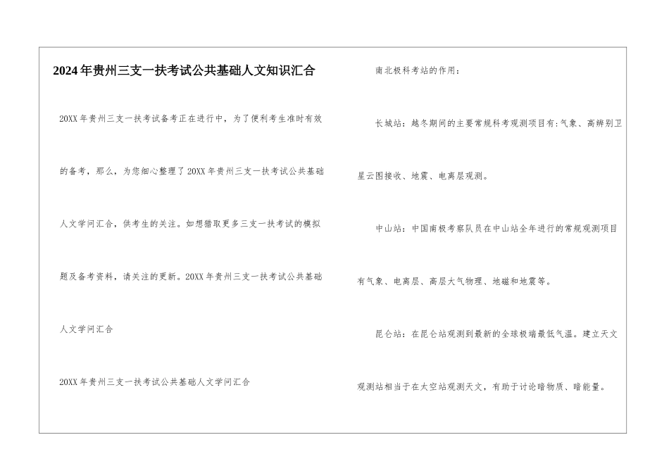 2024年贵州三支一扶考试公共基础人文知识汇集_第1页