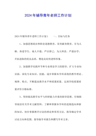 2024年辅导青年教师工作计划