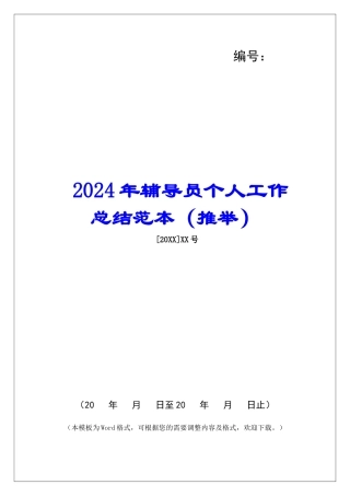 2024年辅导员个人工作总结范本