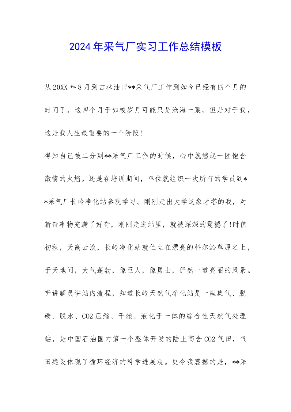 2024年采气厂实习工作总结模板-_第1页