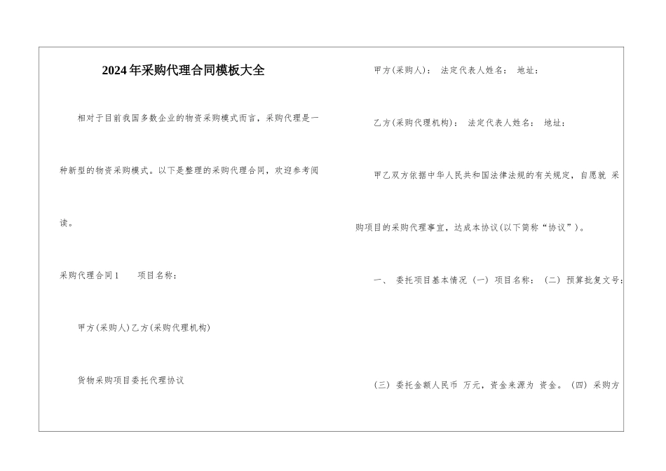 2024年采购代理合同模板大全_第1页