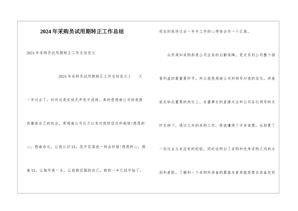 2024年采购员试用期转正工作总结_第1页