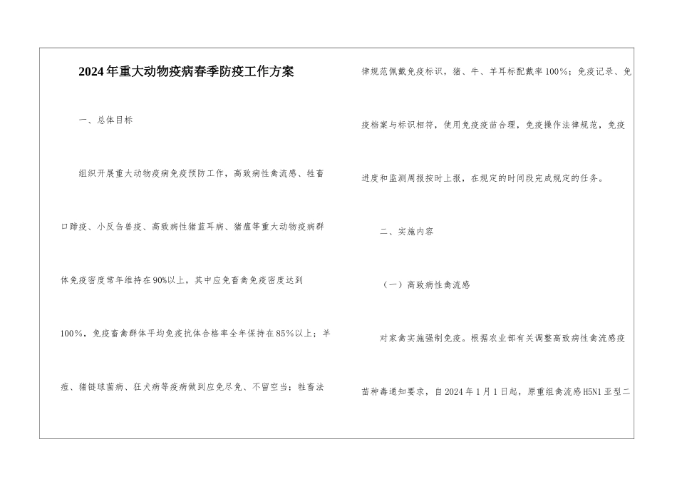 2024年重大动物疫病春季防疫工作方案_第1页
