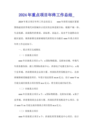 2024年重点项目年终工作总结