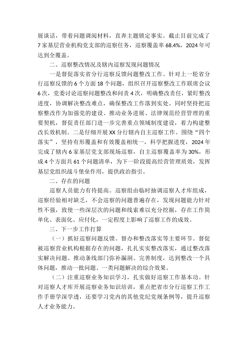 2024年银行XX分行年度巡察工作报告_第2页