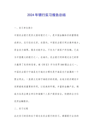 2024年银行实习报告总结-