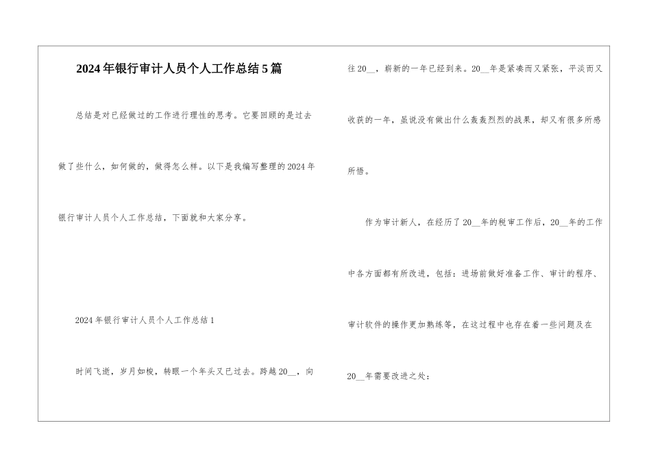 2024年银行审计人员个人工作总结5篇_第1页