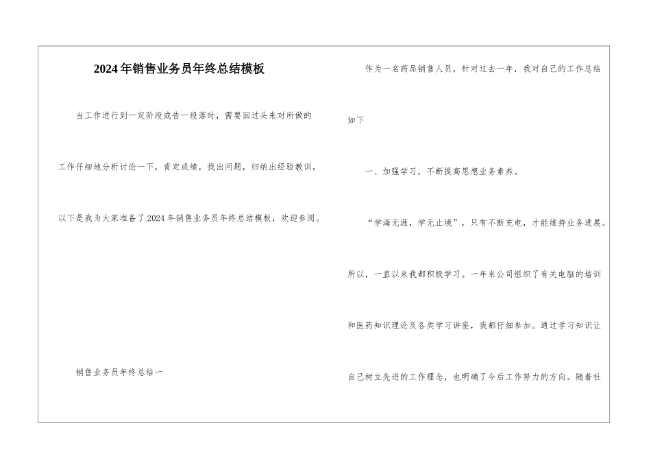 2024年销售业务员年终总结模板_第1页