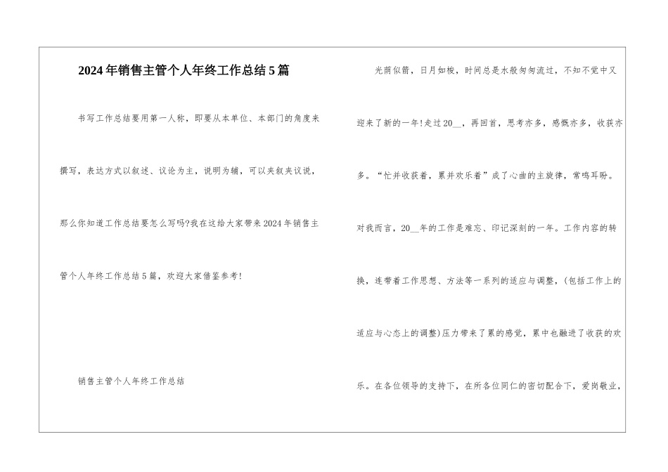 2024年销售主管个人年终工作总结5篇_第1页