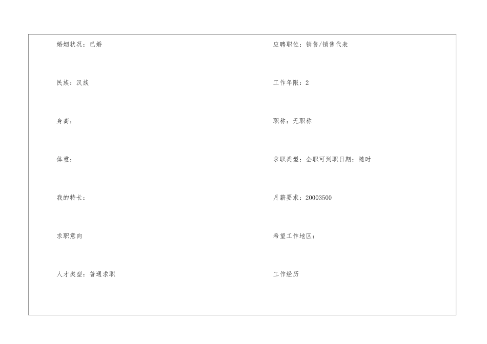 2024年销售人员的工作简历模板5篇大全_第2页