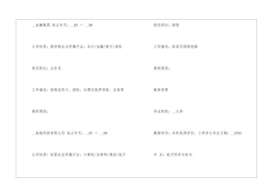 2024年销售人员的工作简历模板5篇大全_第3页