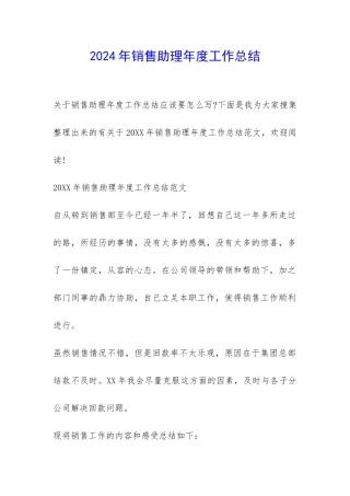 2024年销售助理年度工作总结-