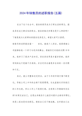 2024年销售员的述职报告