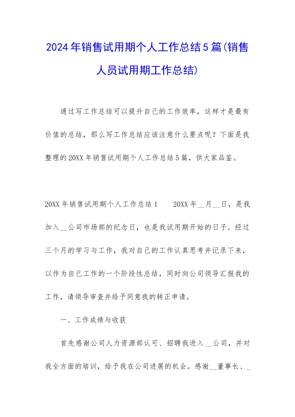 2024年销售试用期个人工作总结5篇_第1页