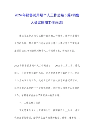 2024年销售试用期个人工作总结5篇
