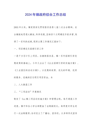 2024年镇政府综合工作总结-