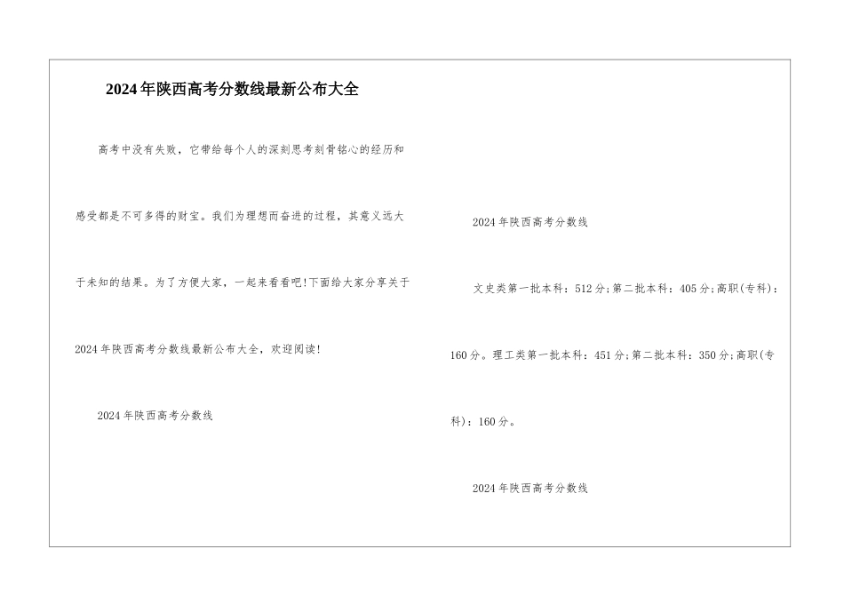 2024年陕西高考分数线最新公布大全_第1页