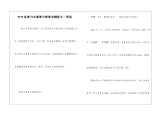 2024年青力冬奥聚力青春主题作文一等奖