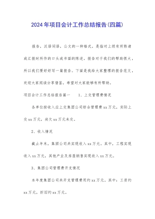 2024年项目会计工作总结报告